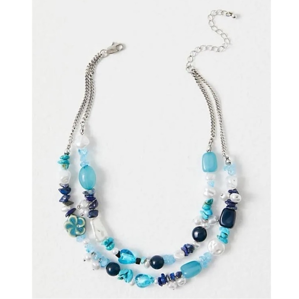 Free People Steal The Show Choker in Turquoise Tonal NWT Layered Charm Bohemian